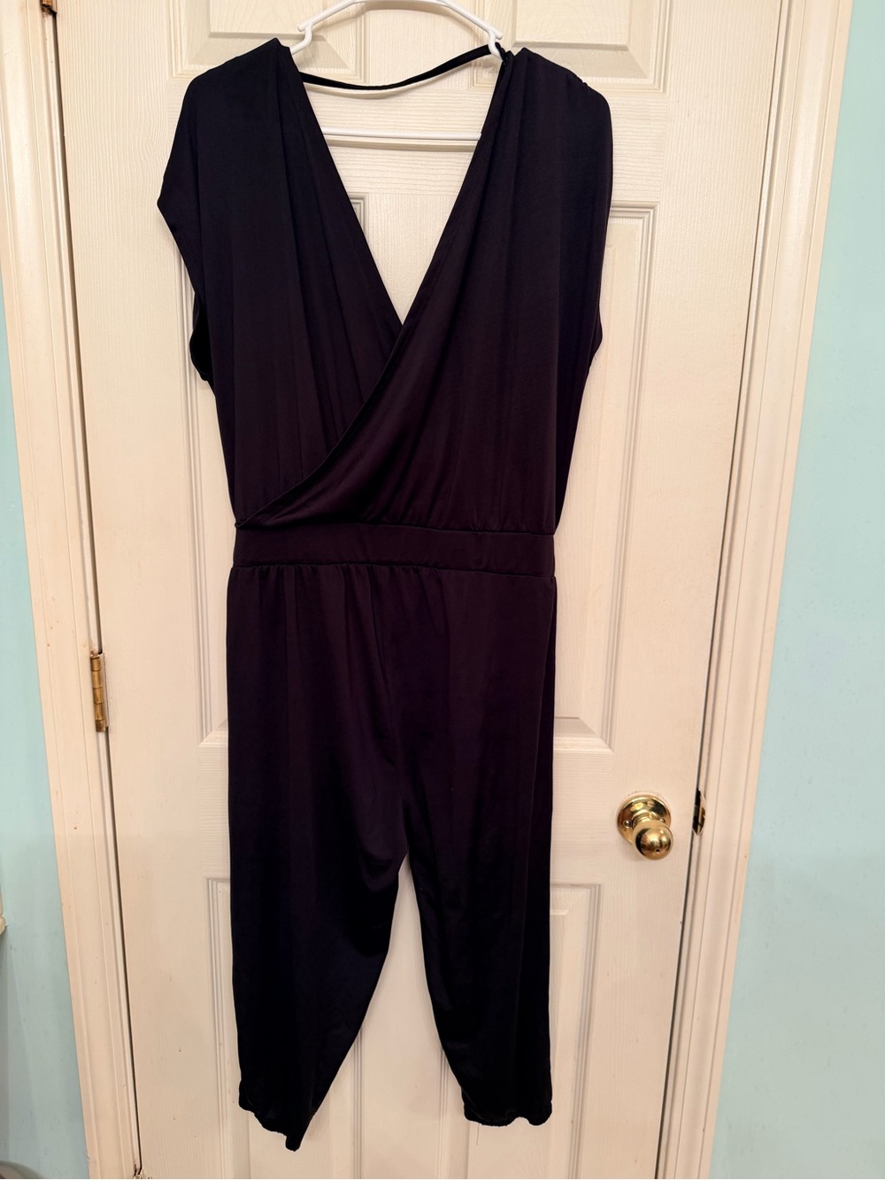 Apple Bottoms Black Sleeveless Wrap-Front Jumpsuit Capri Length